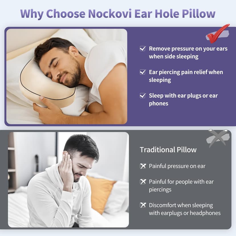 Ear Piercing Pillow for Side Sleepers with Orthopedic Support, Ear Hole Pain Relief Removable Cover 12x19 Inch for Pierced Ears - 4