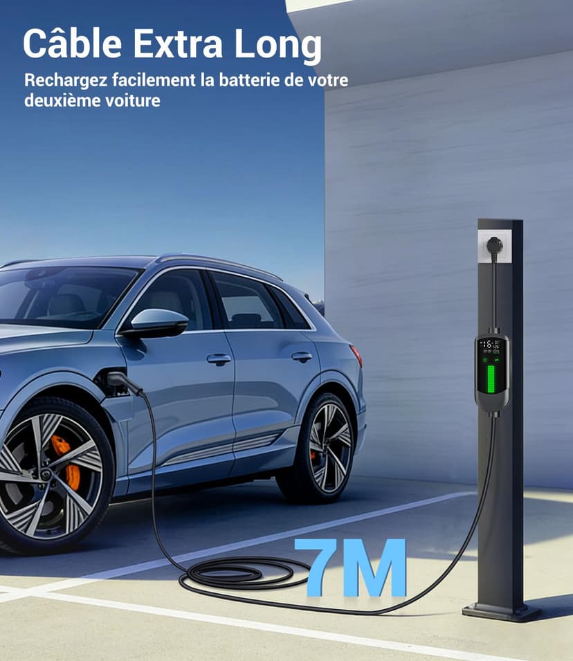 WityCharge Electric Car Charger 3.7 kW – 7 M/6-16 A Electric Car Charging Cable with Wall Mount Bag, Delayed Charger, Digital LCD, IP65, Compatible with EVs(IEC 62196-2) & PHEVS - 4