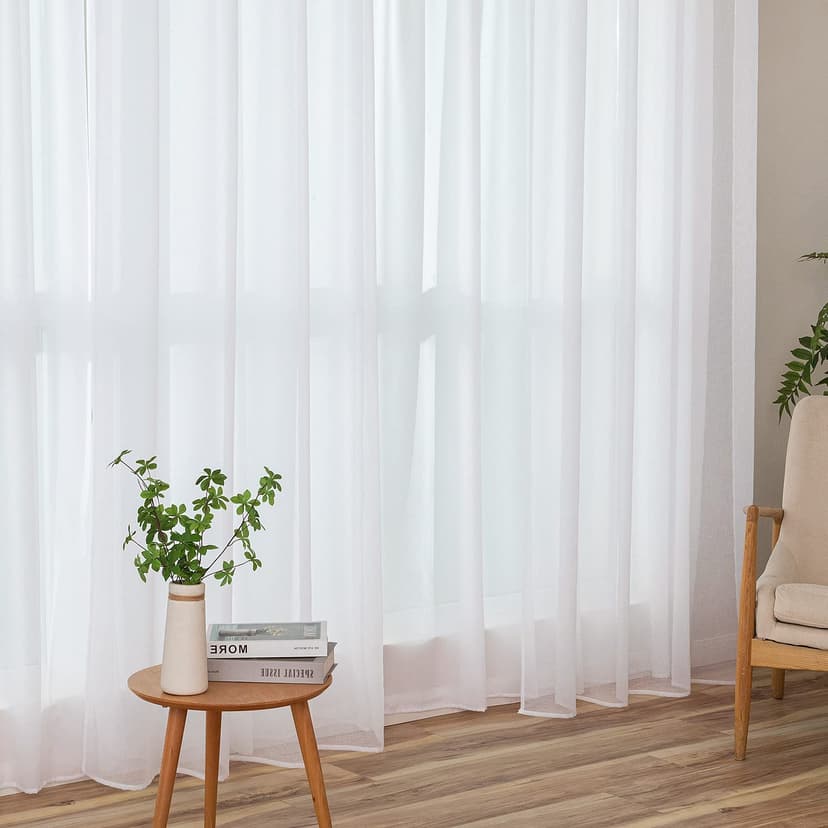 MIULEE 2 Panels Sheer Window Curtains Elegant Window Voile Panels/Drapes/Treatment for Bedroom Living Room 55" Wx96 L Grommet Top White - 2