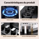 WEHIMO Gas Hob with 4 Burners, Built-in Gas Hob, 60 cm, Cast Iron Grill, 7800W, City Gas and Bottle, Black Glass - 7