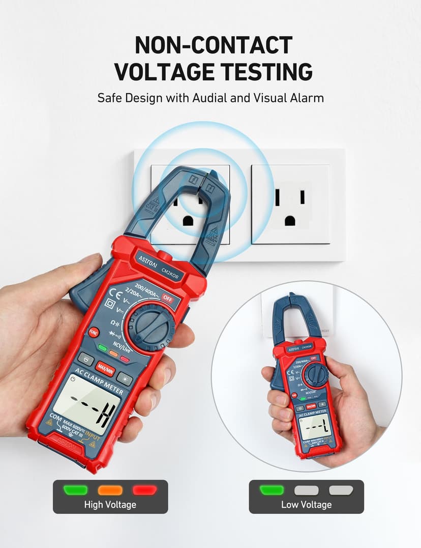 AstroAI Digital Clamp Meter Multimeter 2000 Counts Amp Voltage Tester Auto-ranging with AC/DC Voltage, AC Current, Resistance, Capacitance, Continuity, Live Wire Test, Non-Contact Voltage Detection - 3