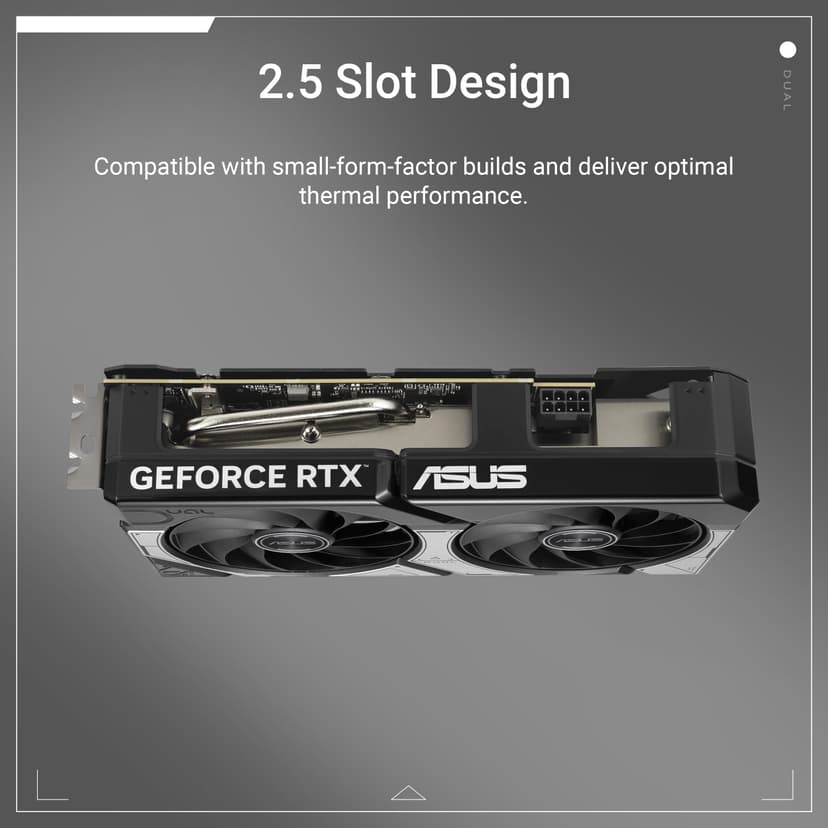 ASUS Dual GeForce RTX 5060 8GB GDDR7 OC Edition (PCIe 5.0, 8GB GDDR7, DLSS 4, HDMI 2.1b, DisplayPort 2.1b, 2.5 slot design, Axial tech fan design, 0dB technology, and more) - 2