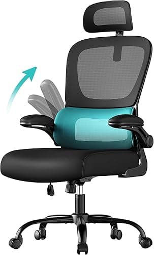 SONGMICS Office Chair, Ergonomic Mesh Chair for Desk, with Double-Layer Breathable Mesh Fabric, Dynamic Lumbar Support, Adjustable Headrest, for Home Office, Ink Black OBN041B01