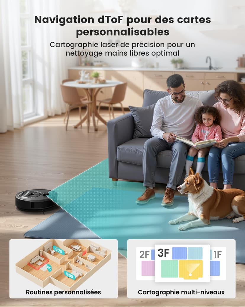 Lefant M330 Pro Robot Vacuum Cleaner 3 in 1, Robot Vacuum Cleaner 5000Pa Suction, DToF Navigation, Mapping, Virtual Zones, Obstacle Avoidance PSD, 150min, Connected by Alexa/APP/WiFi - 2