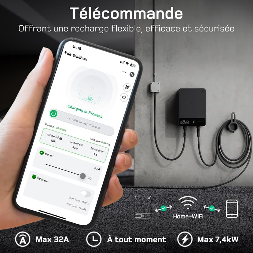 dé Wallbox 7.4 kW with Electricity Meter [1-Phase|400V|6-32A], Home Charging Station 7.5 m Charging Cable CEE 32A to Type 2 EV Charger, CE Certified with Cable Holder for EV and PHEV, Black - 3