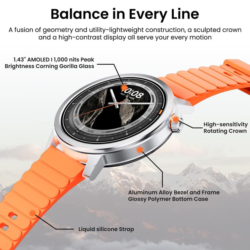 KOSPET ORB Smart Watch for Women Men, Ultra-Lightweight, 25 Days Battery Life, 1.43" AMOLED Fitness Watch with 24H Heat Rate Monitor & Sleep Tracking, 175+ Sports Modes, IP68 Waterproof Silver - 3