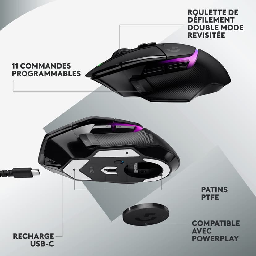 Logitech G G502 X Plus Lightspeed Souris Gaming RVB sans Fil - Souris Optique Boutons Hybrides LIGHTFORCE, LIGHTSYNC RVB, Capteur Gaming Hero 25K, Compatible avec PC - macOS/Windows - Noir - 7