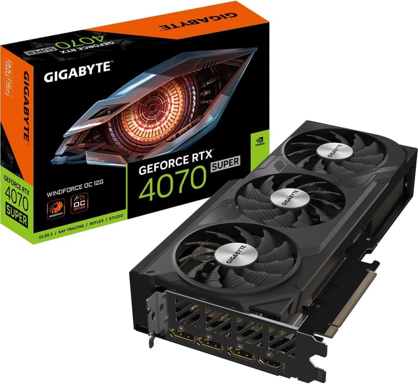 Gigabyte GeForce RTX 4070 Super WINDFORCE OC Graphics Card - 2505MHz Core, 12GB GDDR6X 21000MHz 192-bit Memory, PCI-E 4.0, 3X DP 1.4, 1x HDMI 2.1a, NVIDIA DLSS 3.5, GV-N407SWF3OC-12GD - 1