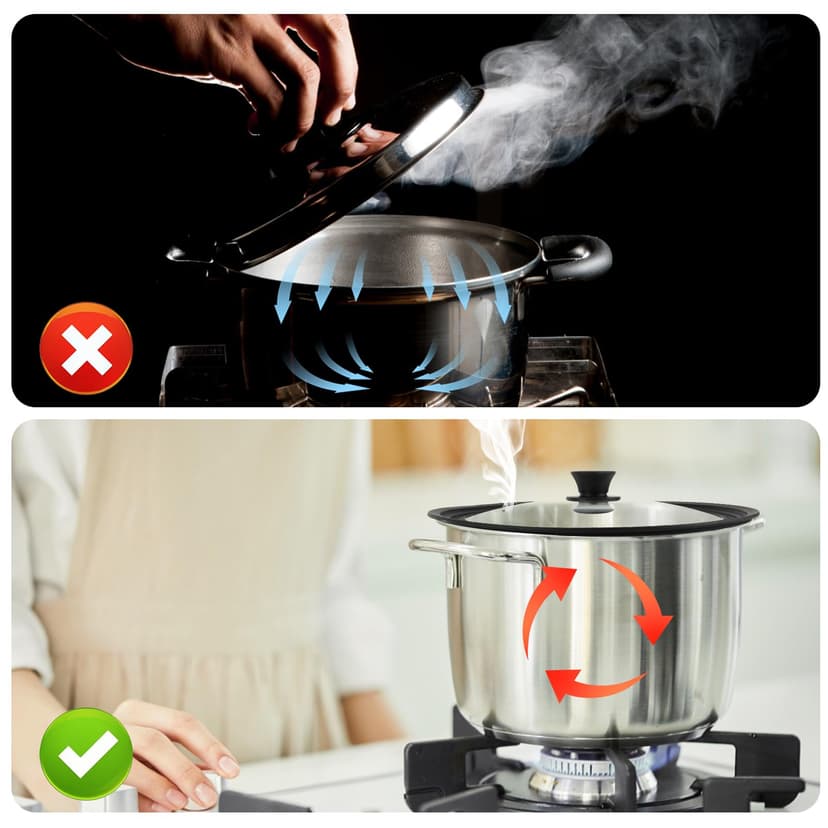 Talifoca Universal Glass Lid, Black, 28/30/32 cm, Tempered Glass & Silicone, Heat Resistant, Steam Hole, Dishwasher & Microwave Safe - 4