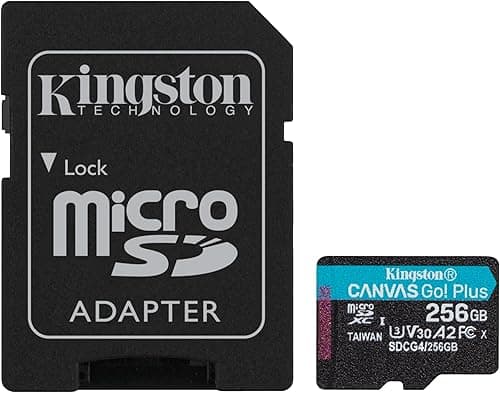 Kingston Canvas Go Plus microSDXC Memory Card Gen4 200MB/s A2 U3 V30 256GB Card + Adapter-SDCG4/256GB