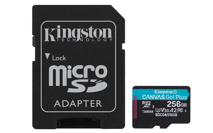 Kingston Canvas Go Plus microSDXC Memory Card Gen4 200MB/s A2 U3 V30 256GB Card + Adapter-SDCG4/256GB - 1