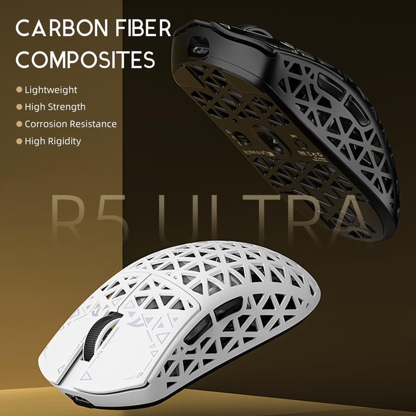 ATTACK SHARK R5 Ultra Carbon Fiber 8000Hz Wireless Gaming Mouse, 39g SUPERLIGHT, 42000DPI, PAW3950MAX Sensor, Nordic 52840 Chip, Bluetooth/2.4G/USB-C Wired Mice with Coiled Cable, for PC/Mac, Black - 3