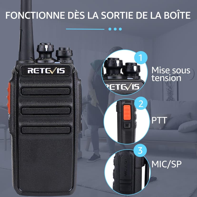 Retevis RT24 Walkie Talkie PMR446 License-free Professional Two Way Radio 16 Channels Walkie Talkies Scan TOT with USB Charger and Earpieces,Adults (Black, 1 Pair) - 3