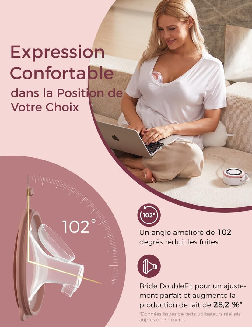 Momcozy V1 Pro Tire Lait Electrique - Forte puissance d'aspiration, Double pompe à lait portable mains libres avec 3 modes d'aspiration finement réglés & 15 niveaux, Pompe à lait électrique avec Rouge - 4