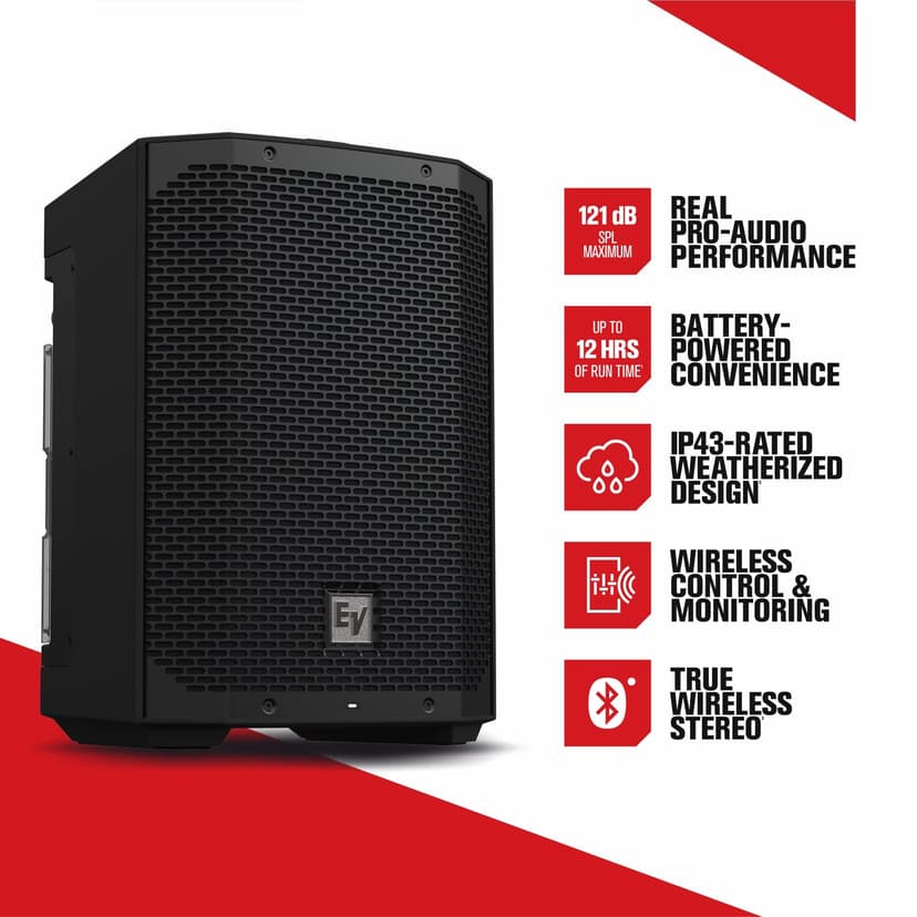 Active Portable Speaker on Battery, Everse 8 by Electro-Voice. 200W Power, Extended Frequency Response, Sound Pressure 121 DB, Wide Direction, Speaker Ø8 + Tweeter Ø1. - 2