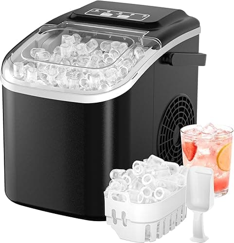 Acmeenjoy Ice Cube Machine 12 kg/24 H, Small Ice Cube Machine, 1.2 L, Self-Cleaning Ice Maker with Handle Ice Cube Basket/Shovel, 8 Ice Cubes in 6-8 Minutes, for Kitchen/Office/Party/Office, RV, Black
