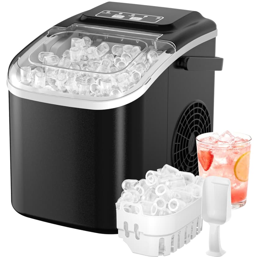 Acmeenjoy Ice Cube Machine 12 kg/24 H, Small Ice Cube Machine, 1.2 L, Self-Cleaning Ice Maker with Handle Ice Cube Basket/Shovel, 8 Ice Cubes in 6-8 Minutes, for Kitchen/Office/Party/Office, RV, Black - 1