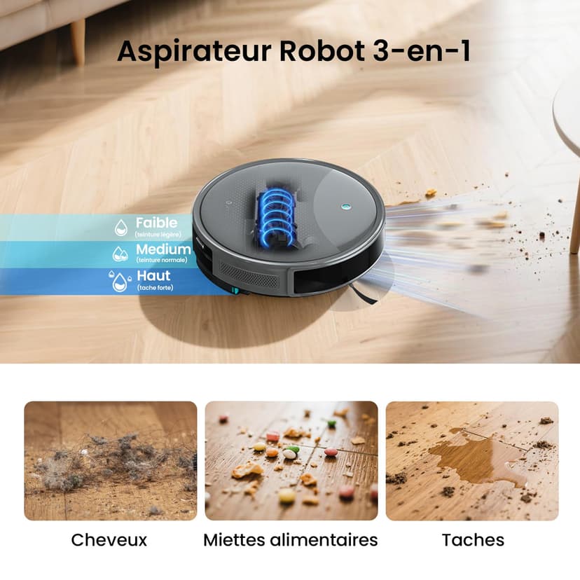 Lefant M350 Robot Aspirateur Laveur avec Station, 3 en 1, 6000Pa, Vidange Automatique, Zones Virtuelles, Navigation Laser avec Cartographie, Idéal pour Les Sols,Tapis Poils d'animaux, WiFi/Alexa/App - 3