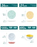 vancasso SELENE Assiettes Service de Table pour 6 Personnes, 24 Pièces, Vaisselle en Porcelaine Pastel - 6 Assiette Plate, à Dessert, Creuses et Bols - Adapté au Micro-Ondes - Style Floral Coloré - 3