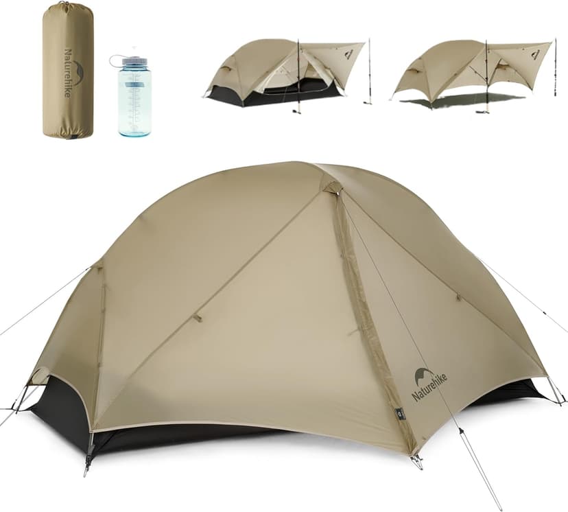 Naturehike Mongar UL Tent [2025 Upgrade] 1.5kg/3.3lb Ultralight Tents,1/2 Person Backpacking Tent,4 modes of use, Waterproof,Hiking tents for Camping with Front Porch,Easy Set up (Khaki, 2 person) - 1