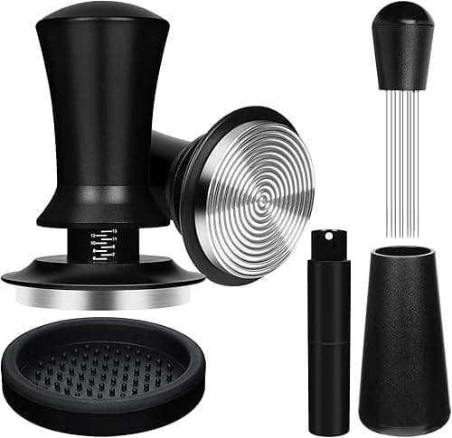 Y-Step 4PCS 51mm Coffee Tamper Set: with 30LB Calibrated Spring Loaded Barista Tamper, Tamper Mat, Spray Bottle, WDT Tool Espresso Coffee Distribution Stirrer, Espresso Aluminum Handle Accessories