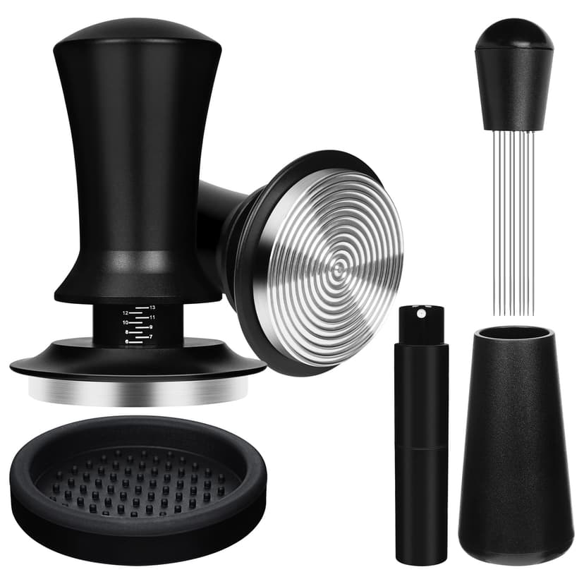 Y-Step 4PCS 51mm Coffee Tamper Set: with 30LB Calibrated Spring Loaded Barista Tamper, Tamper Mat, Spray Bottle, WDT Tool Espresso Coffee Distribution Stirrer, Espresso Aluminum Handle Accessories - 1