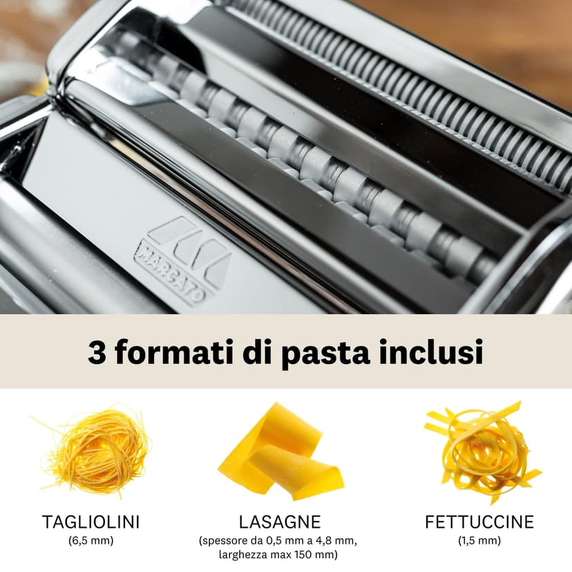 Marcato Pasta Machine, Pasta Maker, Pasta Roller for Handmade Fresh Pasta, Made in Italy, Chromed Steel, for Lasagna, Fettuccine, Tagliolini, Compatible with 11 Extra Pasta Shapes. Model: Atlas 150 - 3