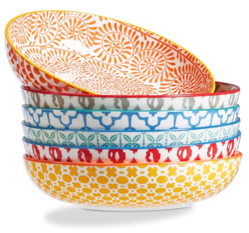 ONEMORE 36oz Colorful Pasta Bowls Set of 6 - Microwavable Oven and Dishwasher Safe Ceramic Shallow Bowl for Dinner, Soup, Assorted Colors - 1