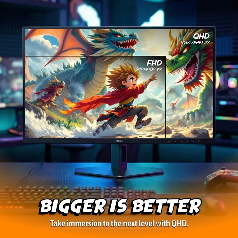 AOC Q27GAZD Moniteur de Jeu OLED QD 27" QHD 2560 x 1440 240 Hz 0,03 ms, 1 HDMI 2.0 x1, 1 Port d'affichage, Compatible G-Sync, Compatible avec Les Jeux sur Console, Point zéro luminosité - 3