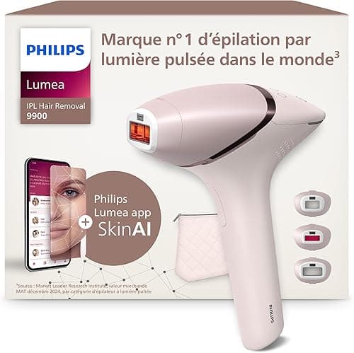 Philips Lumea série 9900 - épilateur à lumière pulsée, alternative à l'épilation laser, SenseIQ et SkinAI, 3 embouts pour le corps, le visage et les zones de précision, avec ou sans fil, BRI953/02