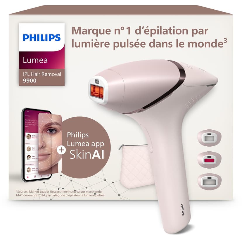 Philips Lumea série 9900 - épilateur à lumière pulsée, alternative à l'épilation laser, SenseIQ et SkinAI, 3 embouts pour le corps, le visage et les zones de précision, avec ou sans fil, BRI953/02 - 1