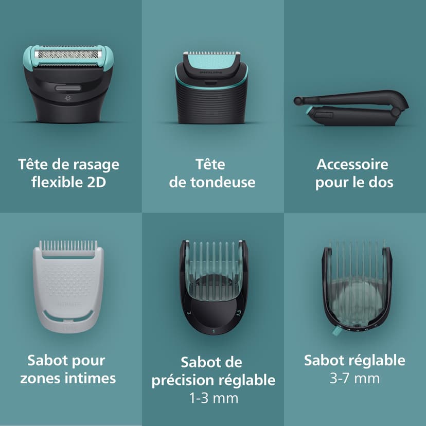 Philips Body Groomer 7000 Series - Trimmer for Men with 2D Flexing Head, Triple Protect Shave System, Interchangeable Heads, Intimate Trim & Shave, 100% Showerproof, 120 min. runtime, Model BG7485/30 - 3