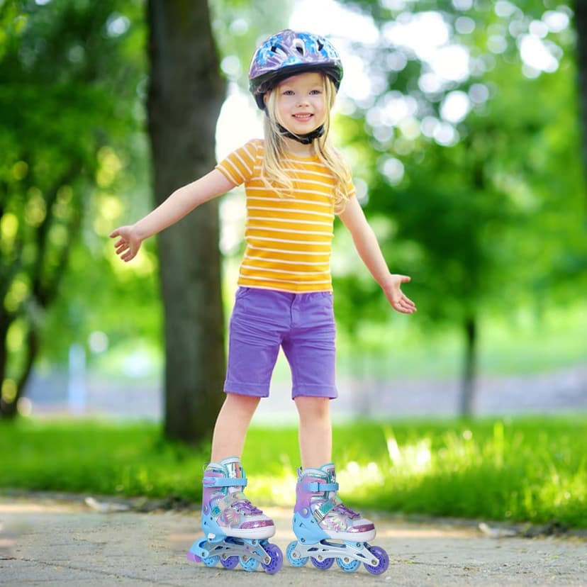 Patins à roues alignées papillon et fleur pour filles et garçons – Rose rouge pour adolescents de 7, 8, 9, 10 ans – Toutes roues lumineuses réglables pour sports d'intérieur et d'extérieur, cadeau - 6