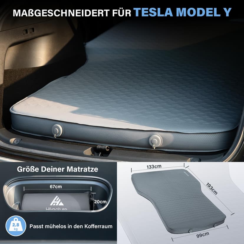 HIKENTURE Camping Mattress for Tesla Model Y (2025 Ultralight Edition), 8 cm Sleeping Mat, Self-Inflating Memory Foam, Sleeping Mat with Over 40% Compact Pack Size, Model Y Accessories for 4 Seasons - 4
