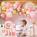 Toyssa 1st Birthday Decorations for Girls, Retro Pink Balloon Arch Kit with ONE Balloon Boxes Foil Balloons Happy Birthday Banner, First Girls Decoration Party Supplies for Kids - 3