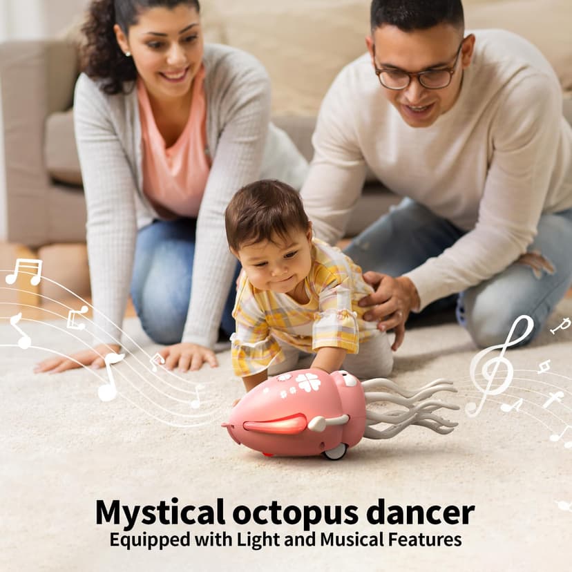 Smalody Smart Dancing Octopus Toy with LED Lights and Music, Rechargeable Interactive Baby Toys with Obstacle Avoidance, Ideal Sensory Gift for Christmas and Birthdays (Red) - 2