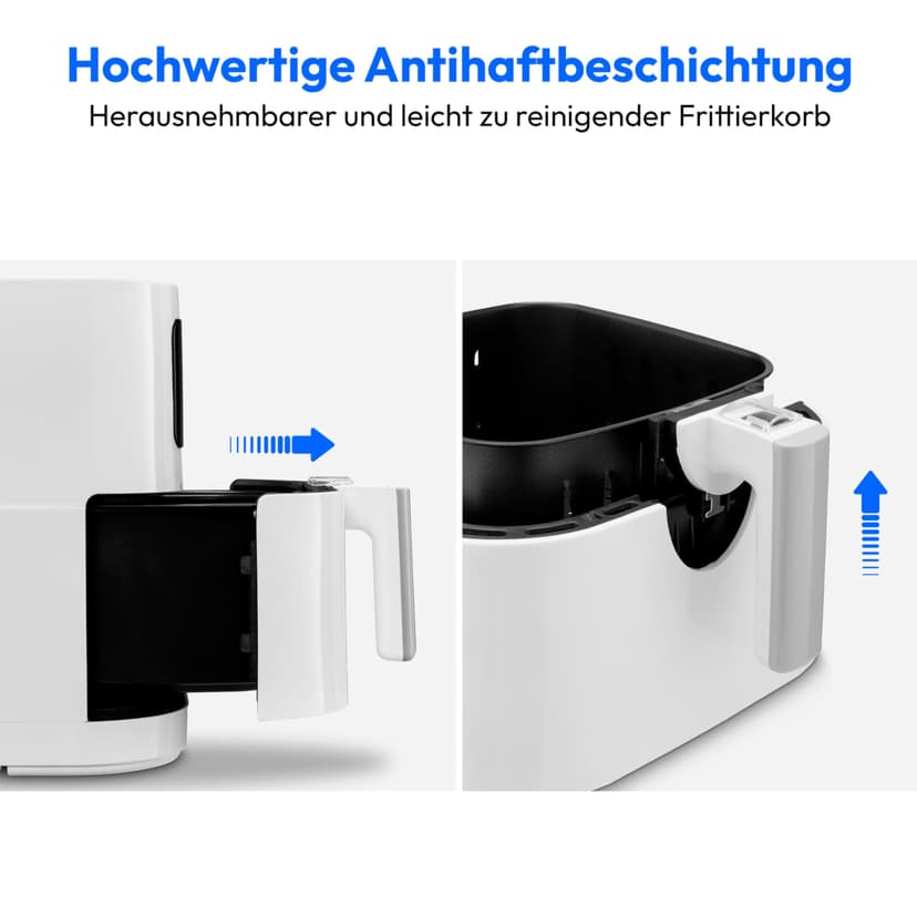 MEDION E40 XL Friteuse à air chaud (panier à friture XXL de 5,3 litres, 2 150 watts, 9 programmes automatiques, fonction cuisson, friture sans huile, panneau de commande tactile, affichage LED) blanc - 7