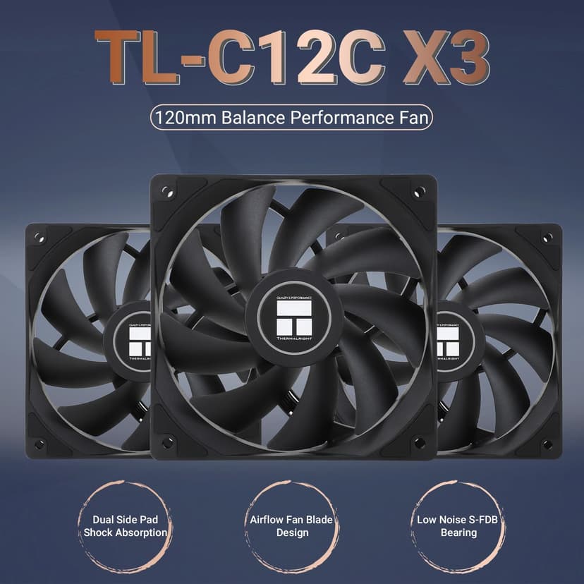 Thermalright TL-C12C X3 CPU Fan 120mm Case Cooler Fan, 4pin PWM Silent Computer Fan avec roulement S-FDB inclus, jusqu’à 1550RPM ventilateur de refroidissement (3 quantités) - 2