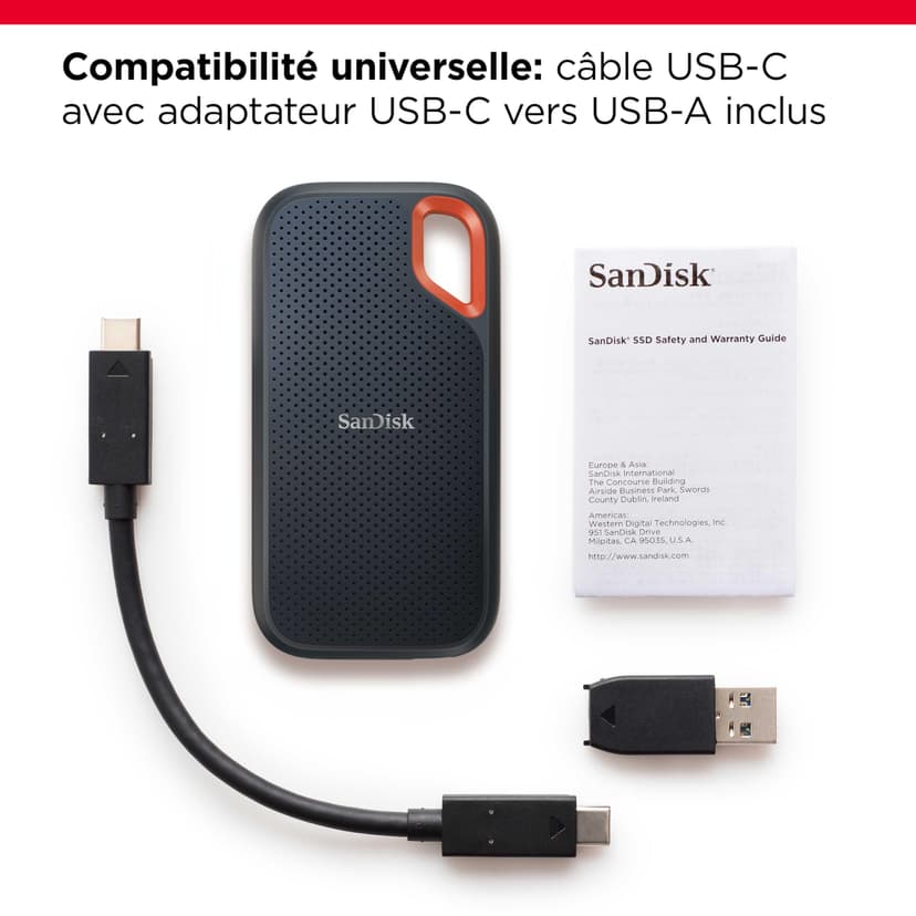 SanDisk 1To Extreme Disque SSD externe, Portable SSD des vitesses allant jusqu'à 1050 Mo/s en lecture, 1000 Mo/s en écriture, USB-C Résistance à la poussière et à l'eau classée IP65, Disque SSD NVMe externe, Noir - 3