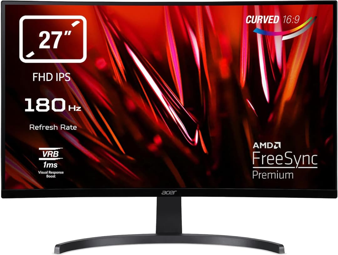 Acer Nitro ED273 S3 Gaming Monitor 27 Inches (69 cm Screen) Full HD, 165 Hz (180 Hz OC), 1 ms (VRB), 1 x HDMI 2.0, 1 x HDMI 1.4, 1 x DP 1.2, AMD FreeSync Premium, Black