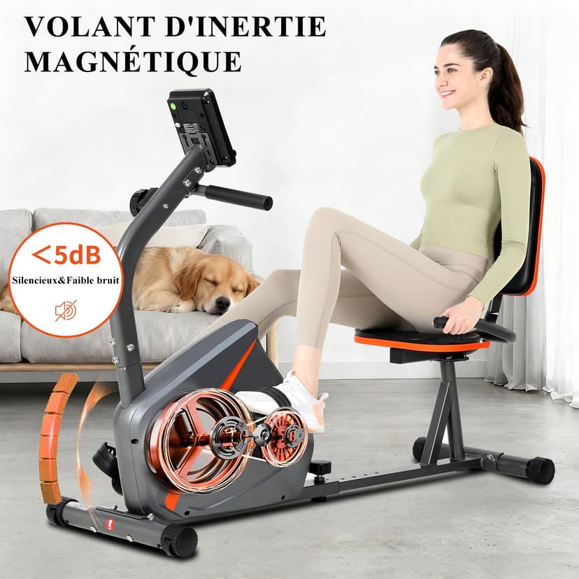ISE Horizontal Exercise Bike with Adjustable Saddle, Recumbent Exercise Bike Ideal for Recovery Training, Pulse Sensors, Quiet, Grey - 3