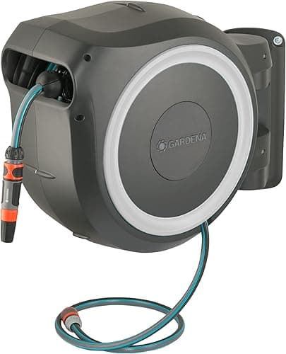 Gardena Wall-Mounted Hose Box Rollup L (White) 30 m: Versatile Watering System for Large Gardens, Swivel Hose Box, Including 30 m Gardena Hose and mounting kit (18627-20)