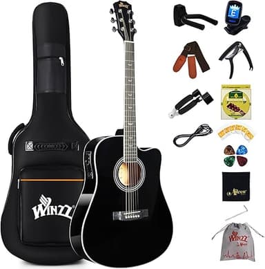 Winzz Guitare Électro-acoustique 4/4 pour Adultes et Débu…