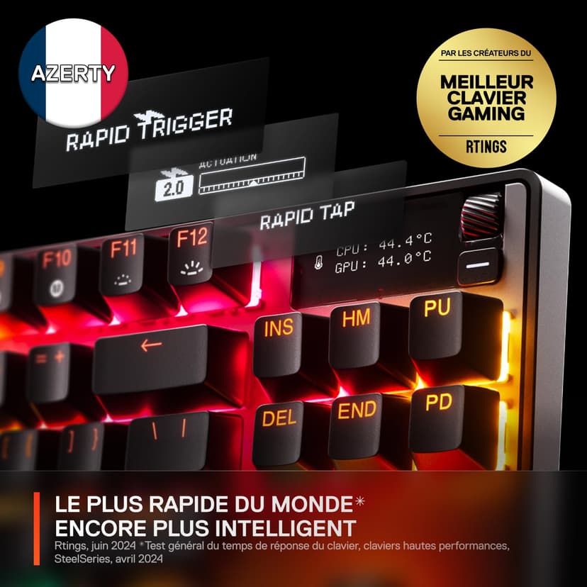 SteelSeries Apex Pro TKL Gen 3 - Clavier Gaming-HyperMagnetic - OmniPoint 3.0 - Actionnement Ajustable - Déclenchement Rapide-Préréglages prêts à Jouer - Toucher Rapide/SOCD - OLED -FR Layout AZERTY - 2