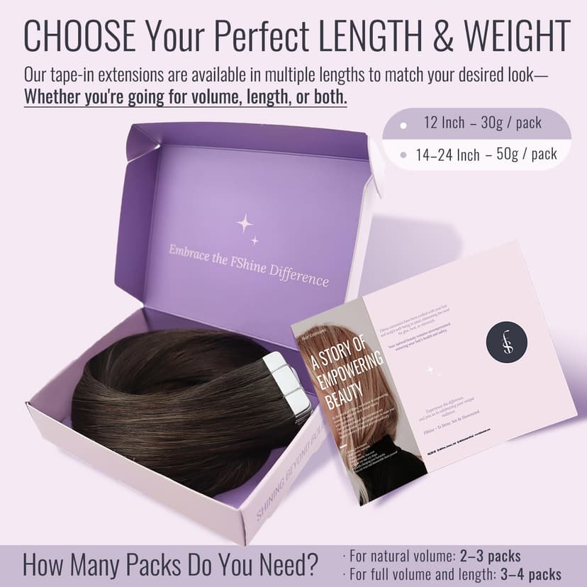 Fshine Tape in Hair Extension Real Human Hair Dark Brown 20 Inch 50g 20Pcs Glue in Hair Extensions Invisible Double Sided Tape Extensions Color 2 - 5