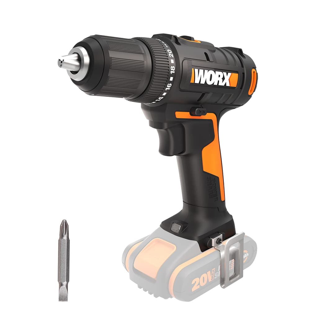WORX Cordless Drill 20V WX108.9, Max Torque of 40Nm, Chuck φ13mm, Ideal for Small Jobs, 2 Variable Speeds, Compact and Light, No Battery or Charger