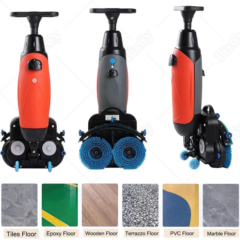 PixCy Laveuse Sol Professionnelle,Carrelage Autolaveuse sans Fil,2 Brosses Motorisées & Réservoirs 4L/6L,240 RPM Nettoyage Profond,pour Sols Durs & Carrelage,Portable Grey - 6