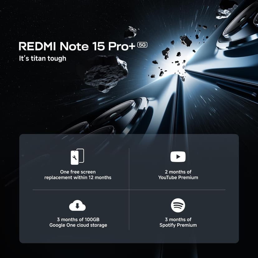 XIAOMI Redmi Note 15 Pro+ 5G, Smartphone 8+256 GB, Massive 6500mAh Battery, IP66/IP68, New 200MP Camera, 6.83" AMOLED Display, Black, Warranty 2 years, Charger Not Included - 2