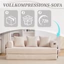 2 Seater Corduroy Sofa Bed, Multifunctional Modern Convertible Sofa, Side Pockets and 3 Cushions, DIY Free, for Living Room, Bedroom, Office (Beige-L) - 9