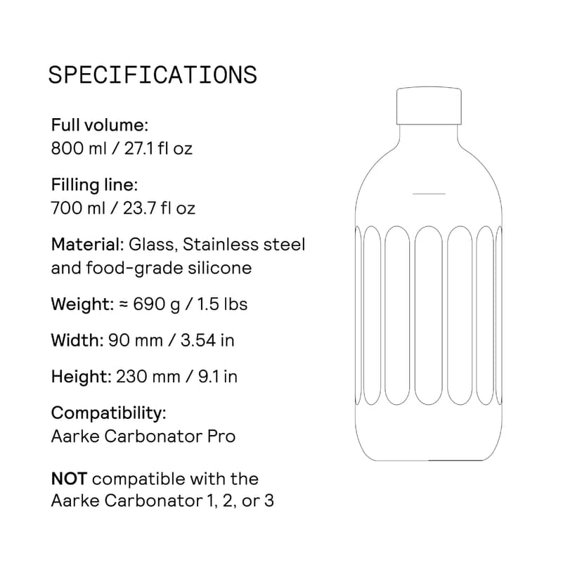 aarke Bouteille [uniquement compatible avec le carbonator PRO] en Verre pour Machine à Soda Carbonator Pro, détails en Acier, 80cl - 7